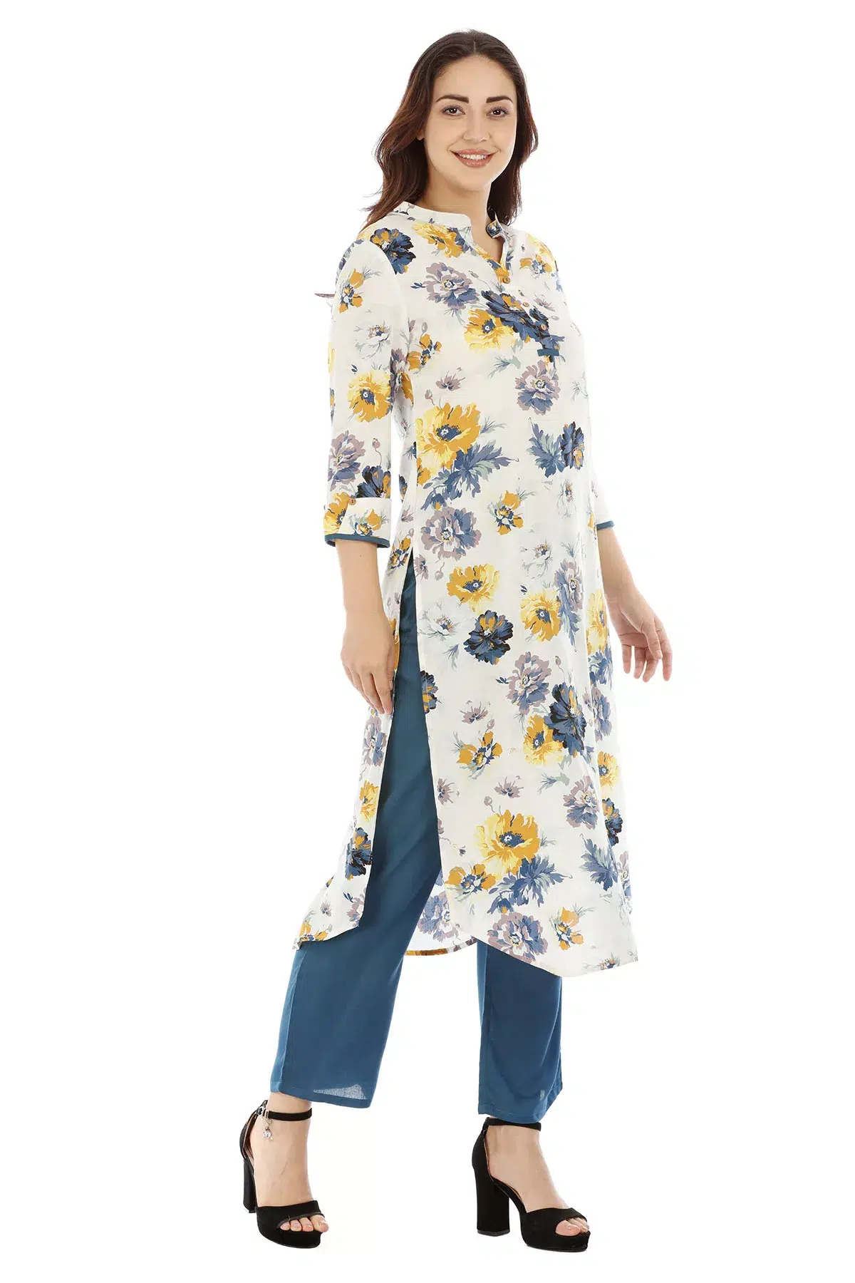Pearl White Floral Printed Female Kurti