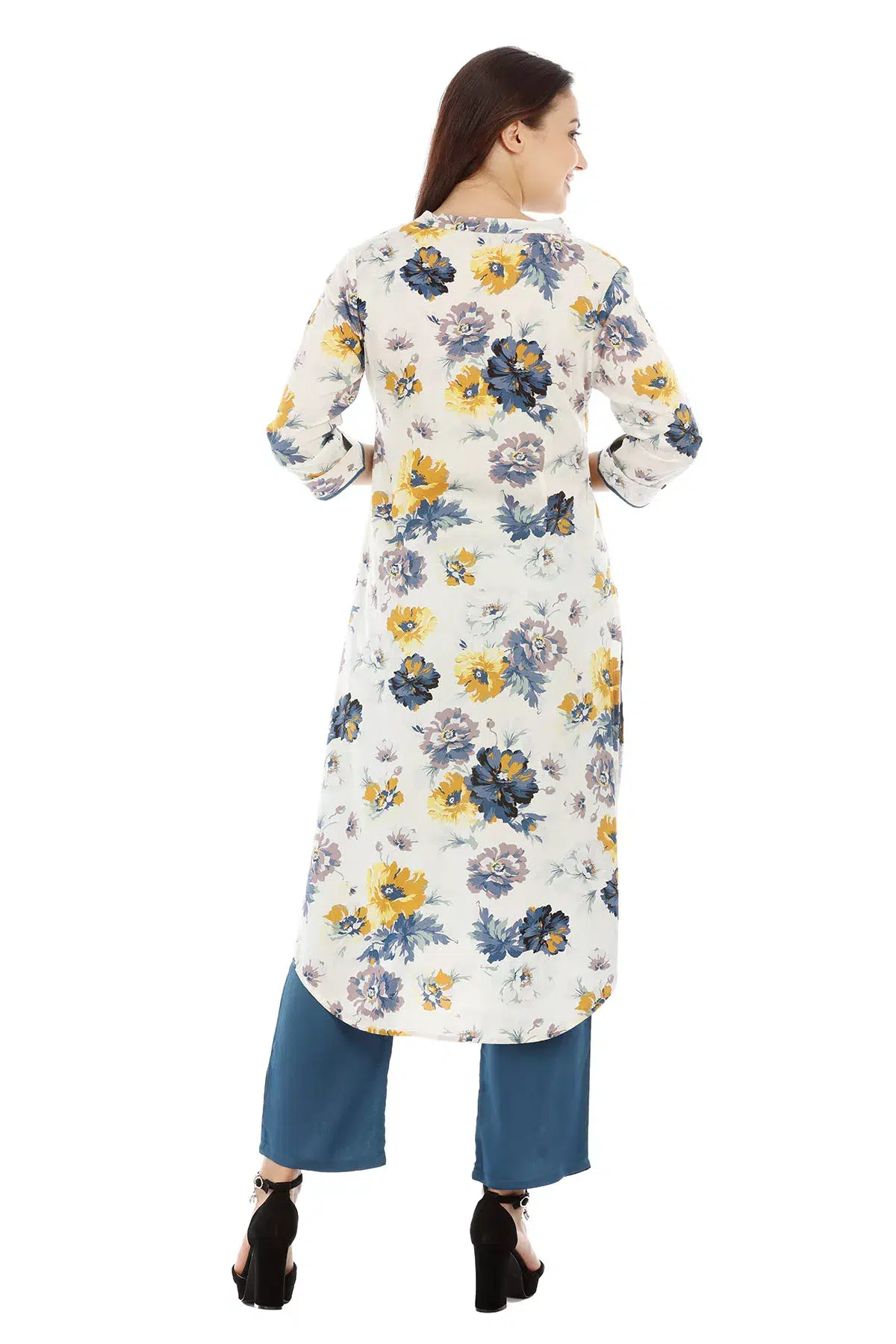 Pearl White Floral Printed Female Kurti