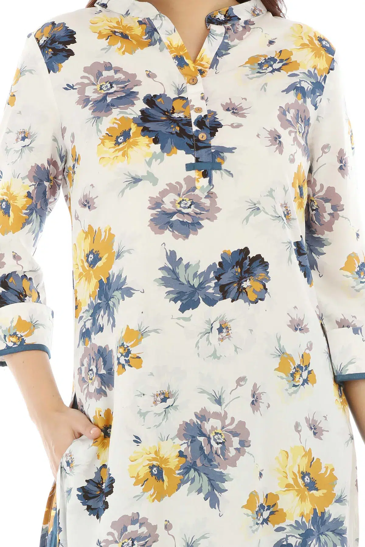 Pearl White Floral Printed Female Kurti