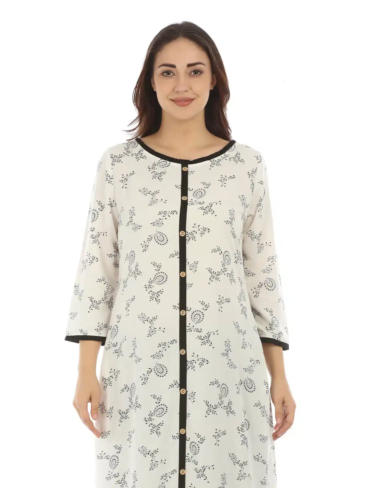 Beige Botanical Print Ladies Kurti Latest
