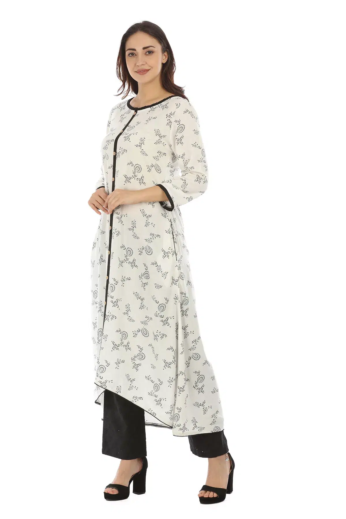 Beige Botanical Print Ladies Kurti Latest