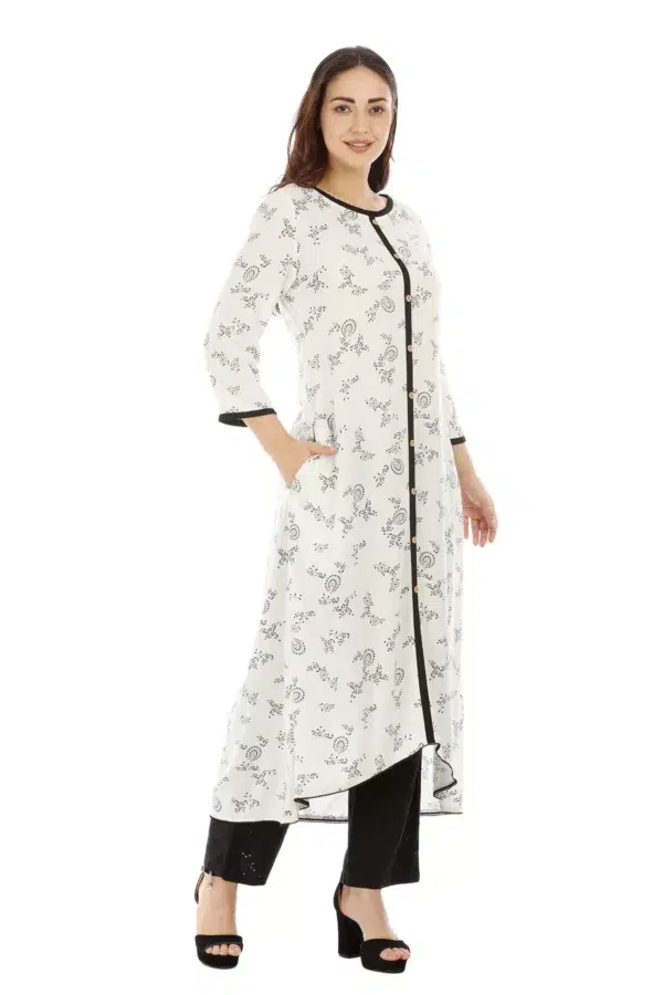 Beige Botanical Print Ladies Kurti Latest
