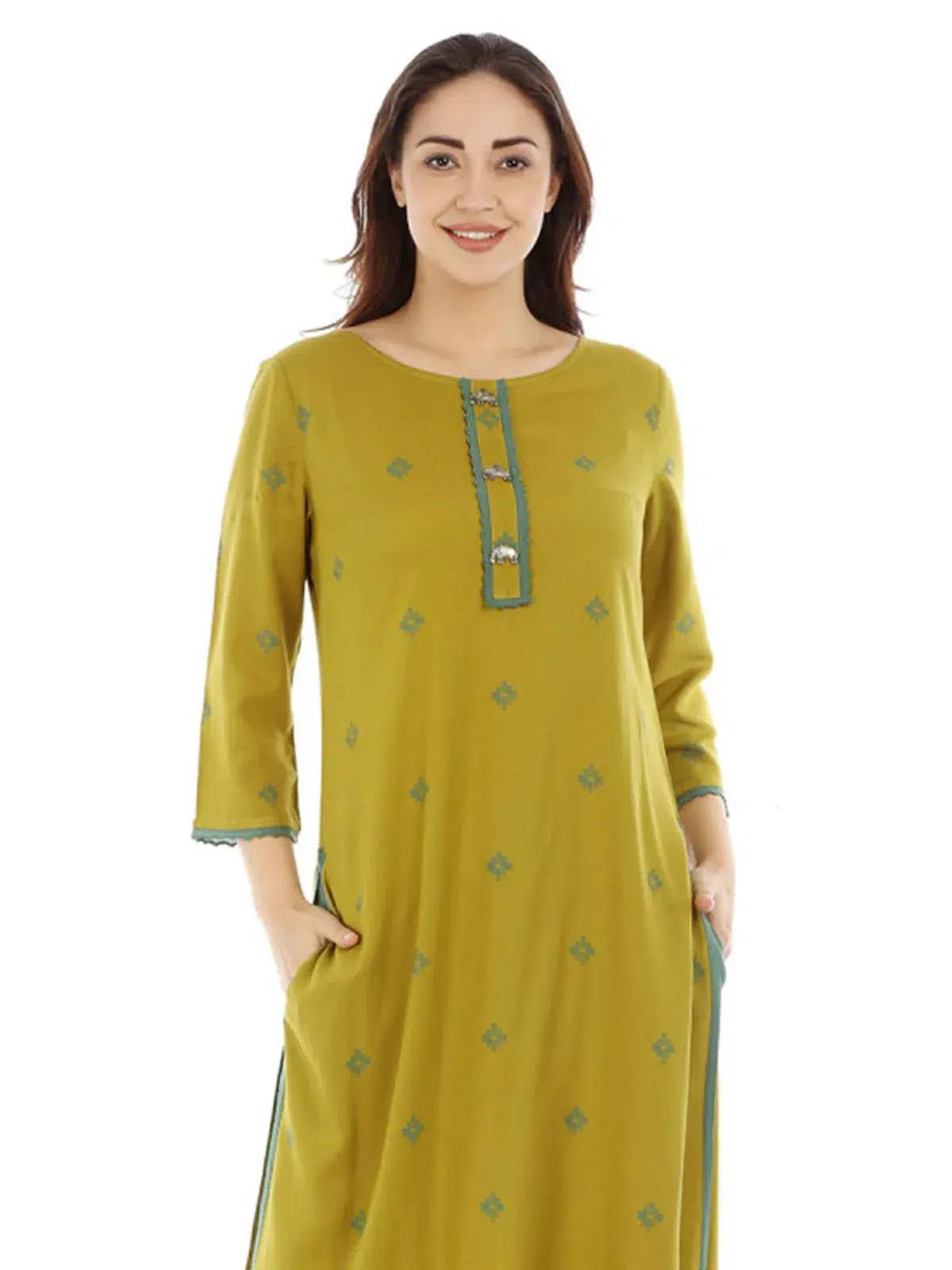 Mustard Yellow Printed Kurta For Women