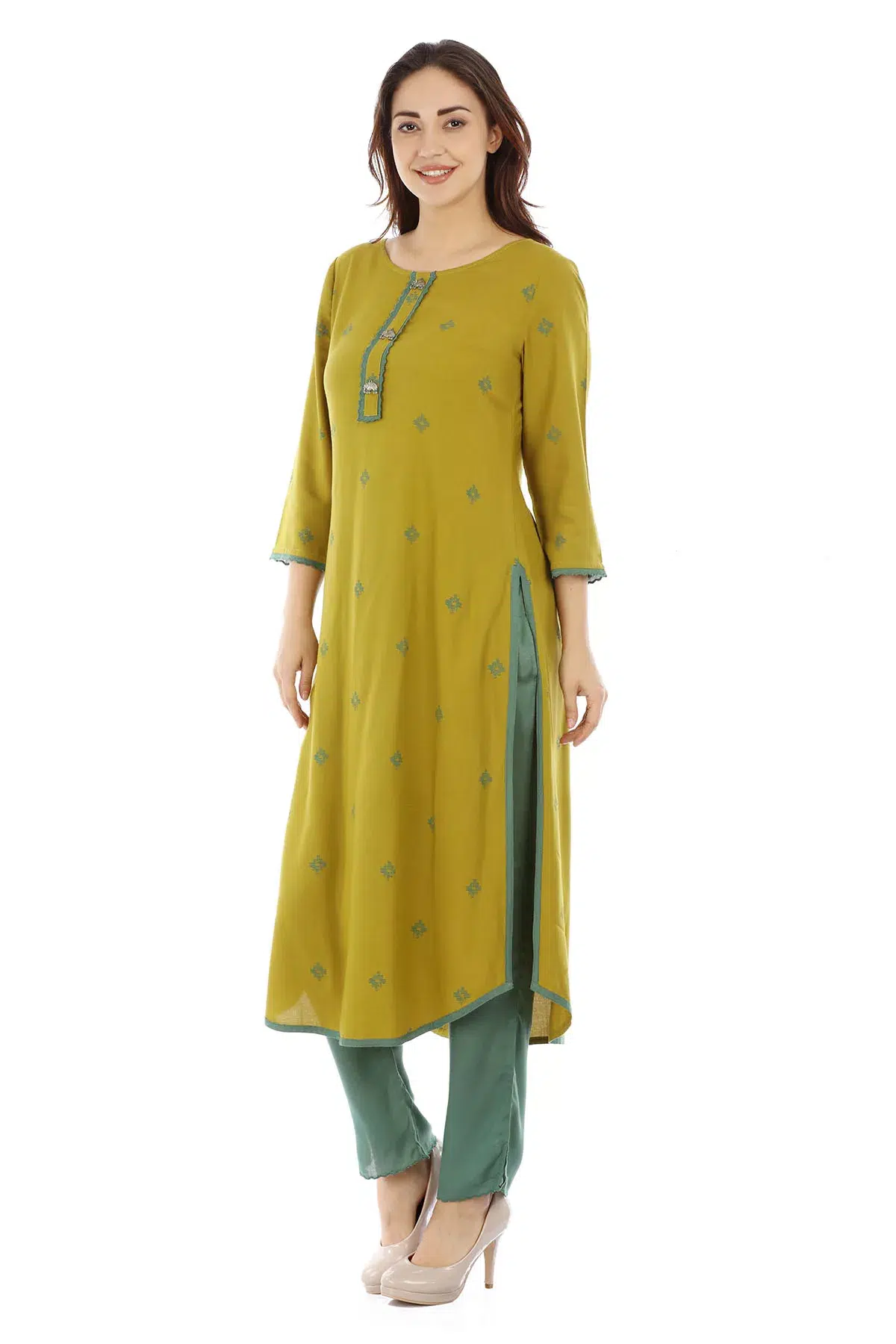 Mustard Yellow Printed Kurta For Women