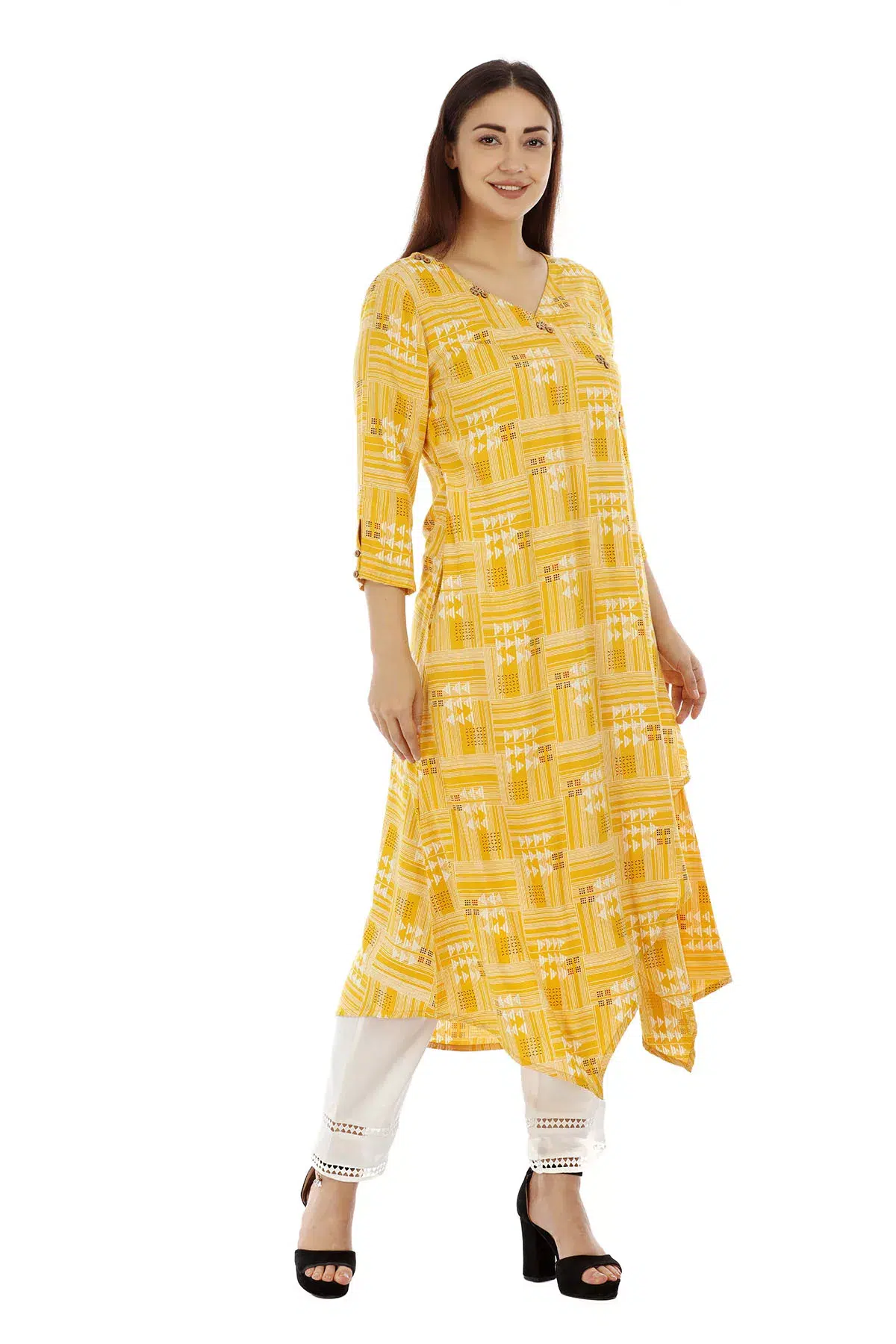 Printed Kurta Yellow Colour For Woman