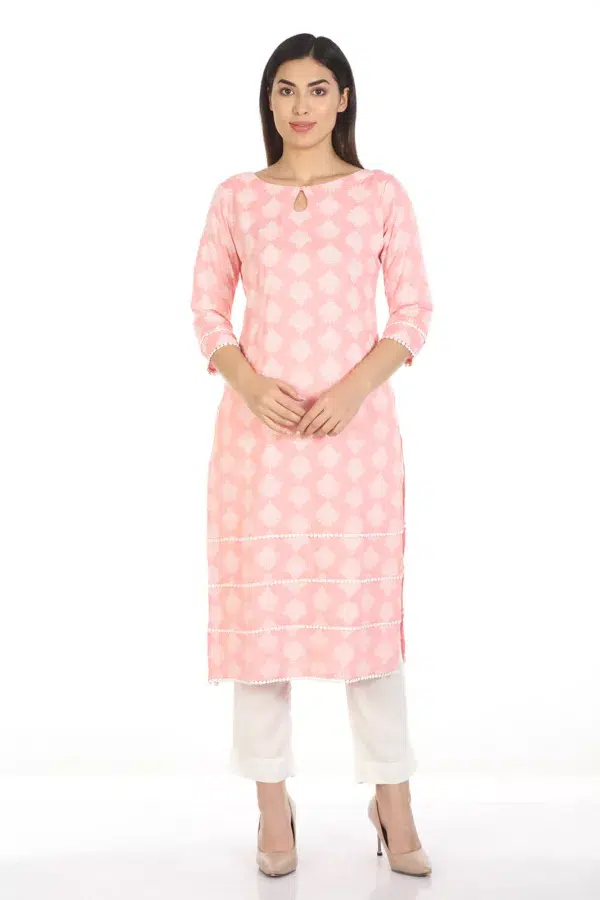 Peach Kurti For Women Printed