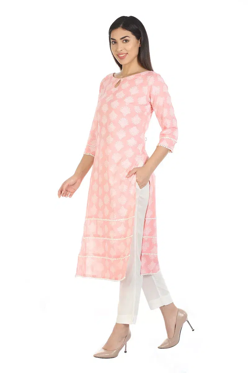 Peach Kurti For Women Printed