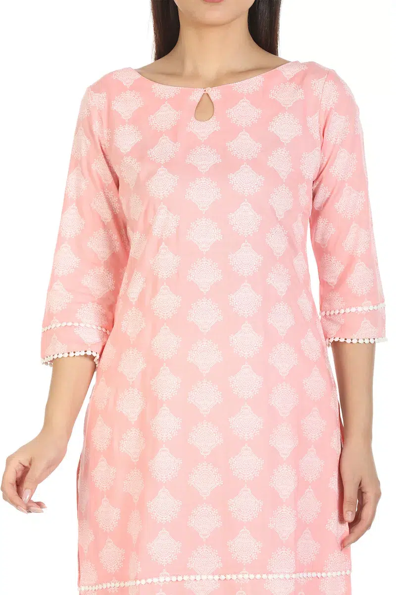 Peach Kurti For Women Printed