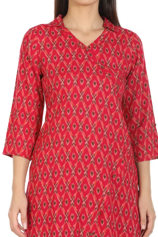 Printed Kurta Red Colour For Woman