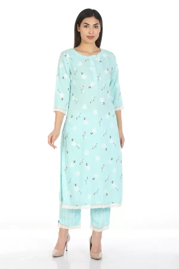 Mint Blue Kurti For Women Printed