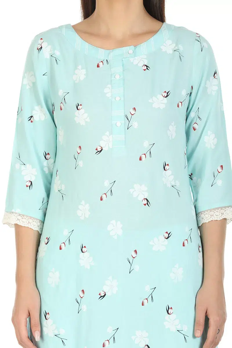 Mint Blue Kurti For Women Printed