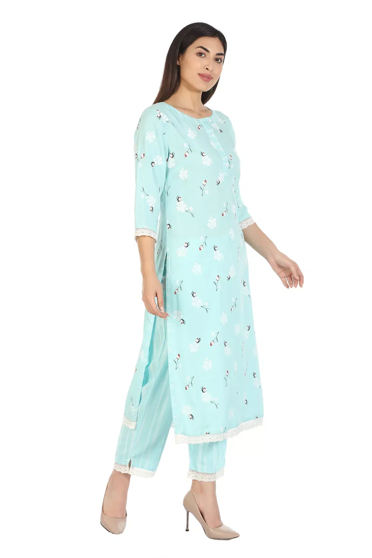 Mint Blue Kurti For Women Printed