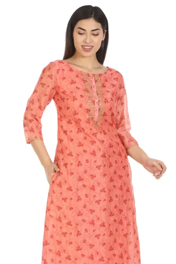 Peach Printed Kurti For Woman