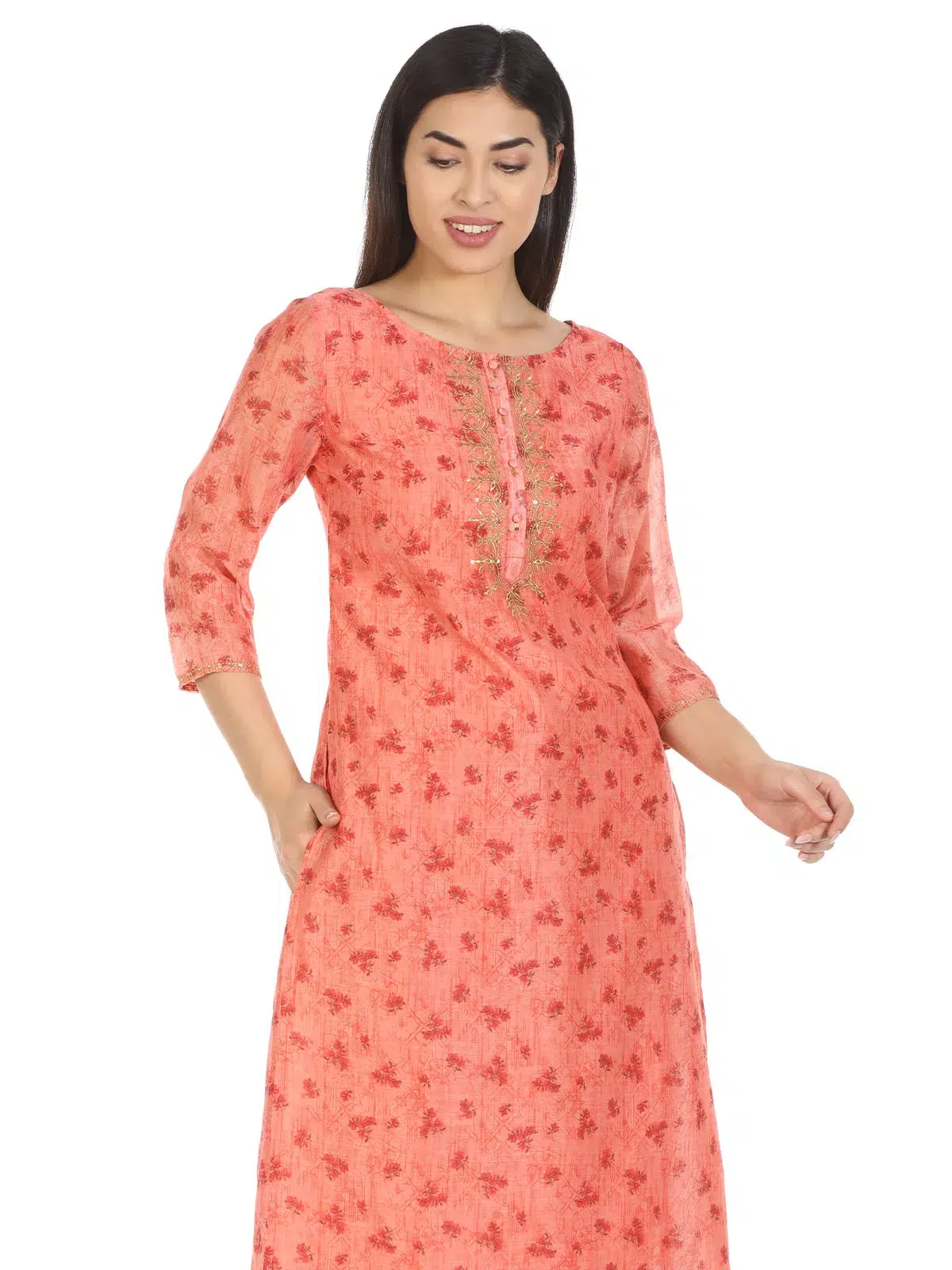 Peach Printed Kurti For Woman