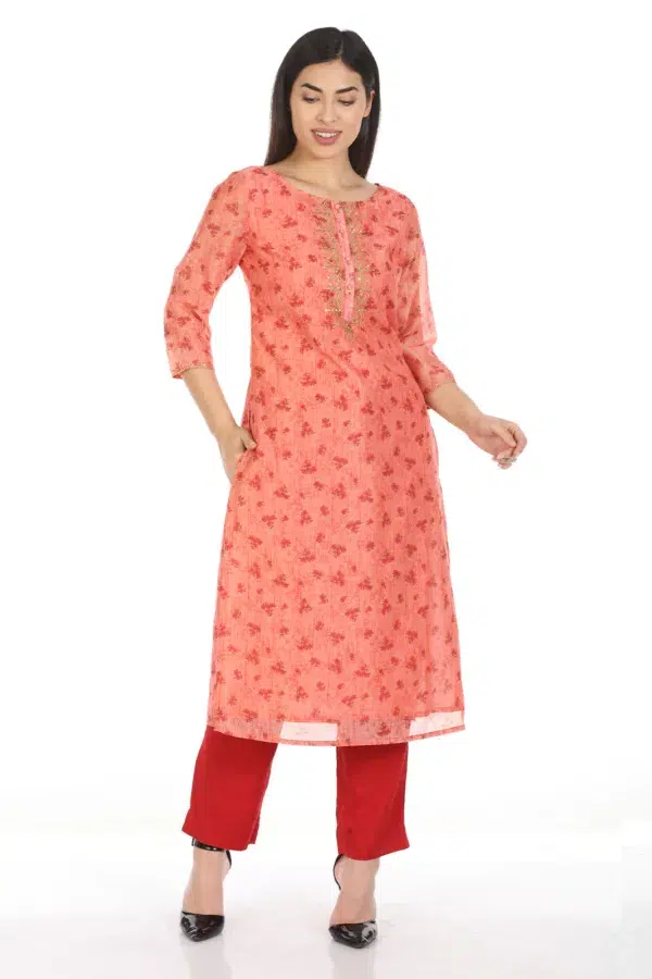 Peach Printed Kurti For Woman
