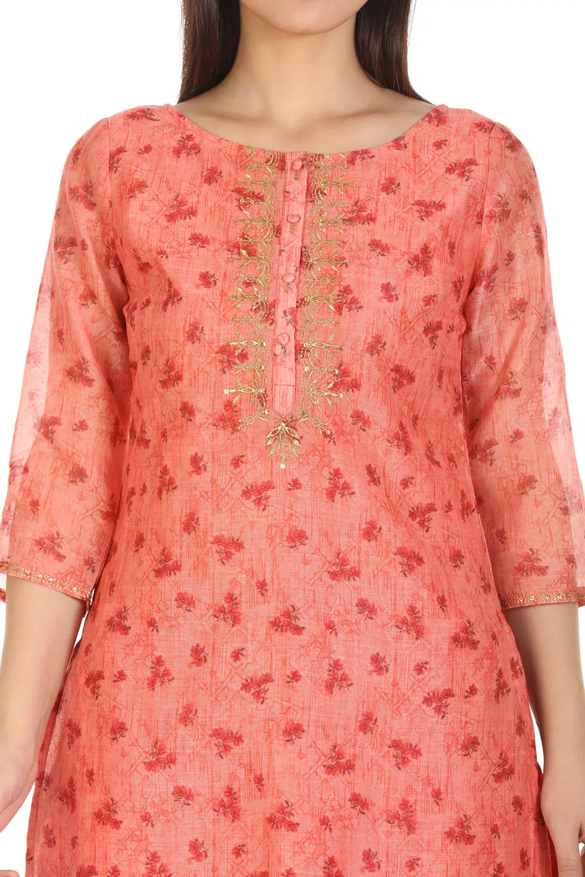 Peach Printed Kurti For Woman