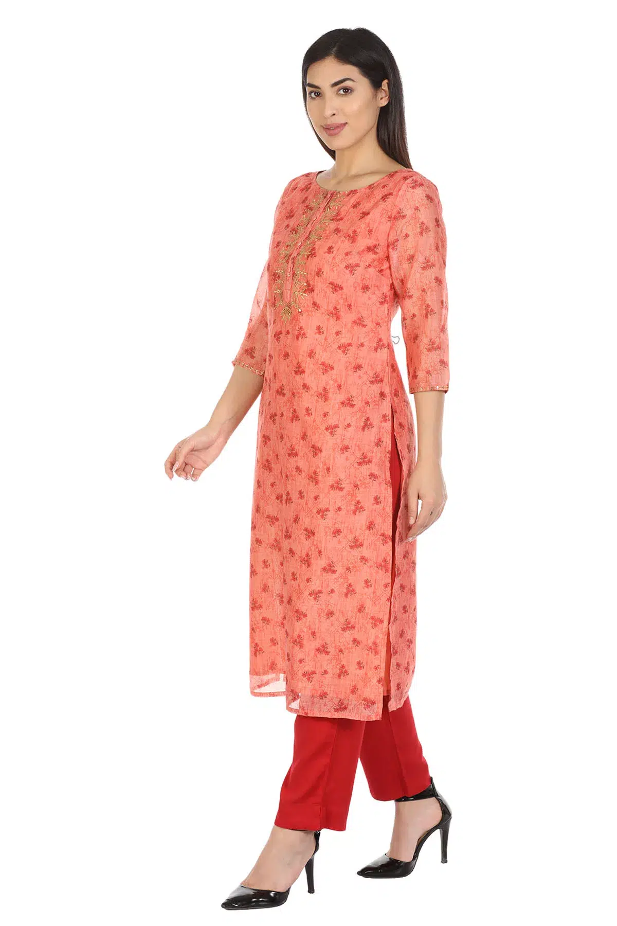 Peach Printed Kurti For Woman