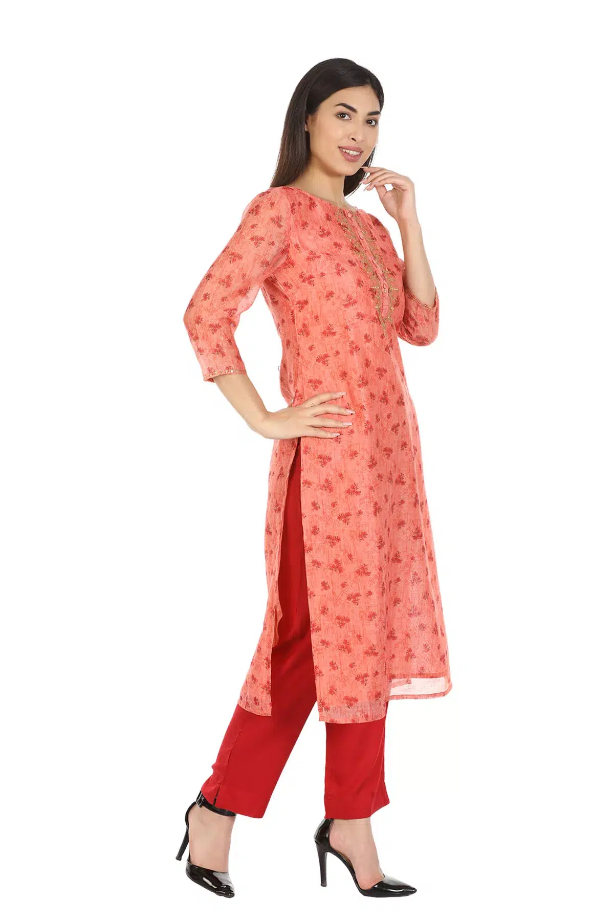 Peach Printed Kurti For Woman