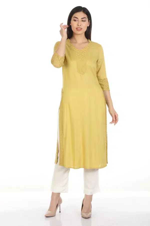Solid Ladies Kurti Yellow