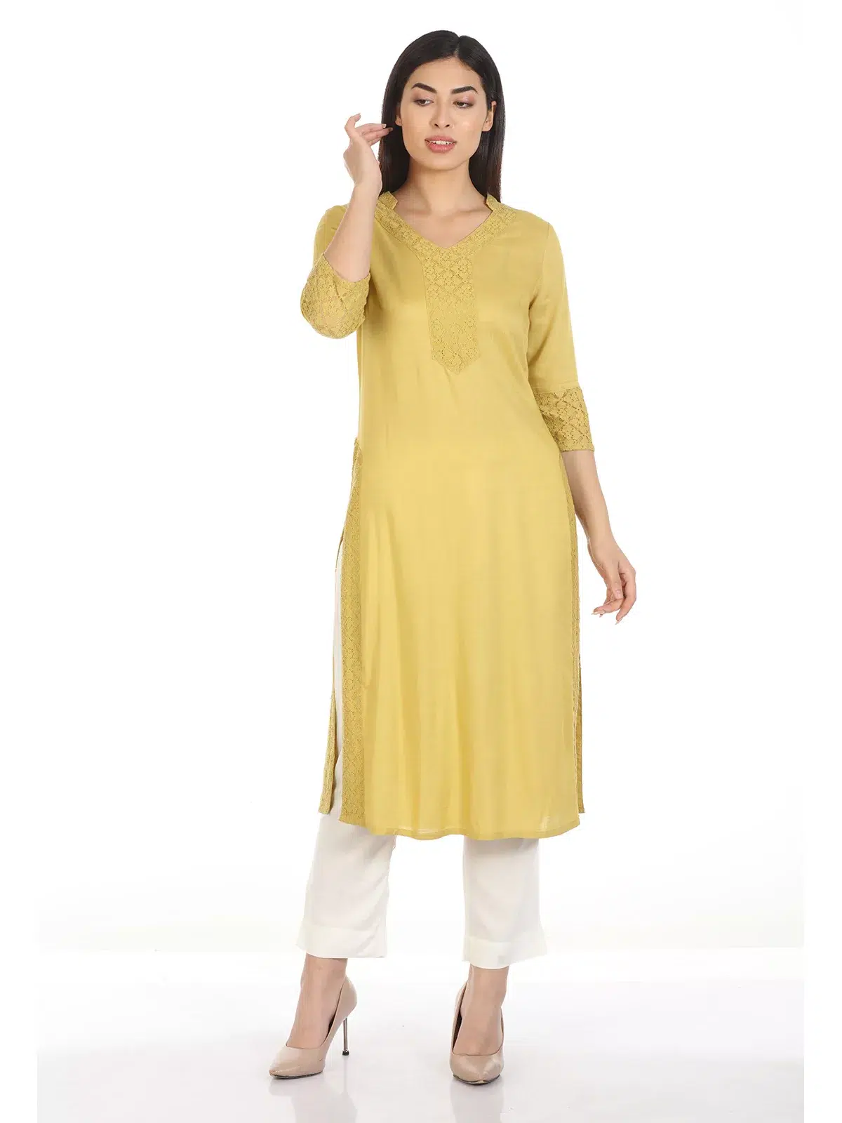 Solid Ladies Kurti Yellow