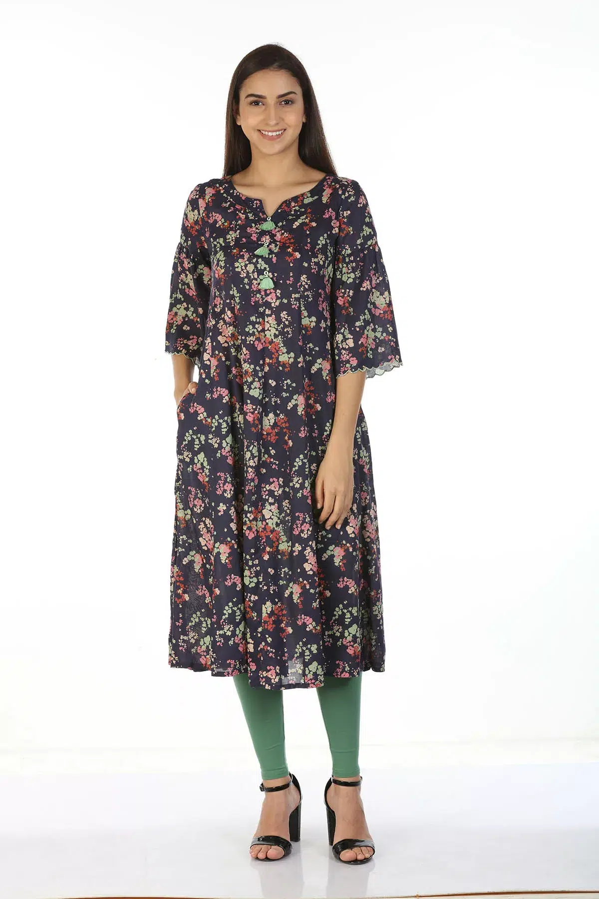 Navy Printed Woman Kurti