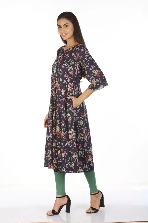 Navy Printed Woman Kurti