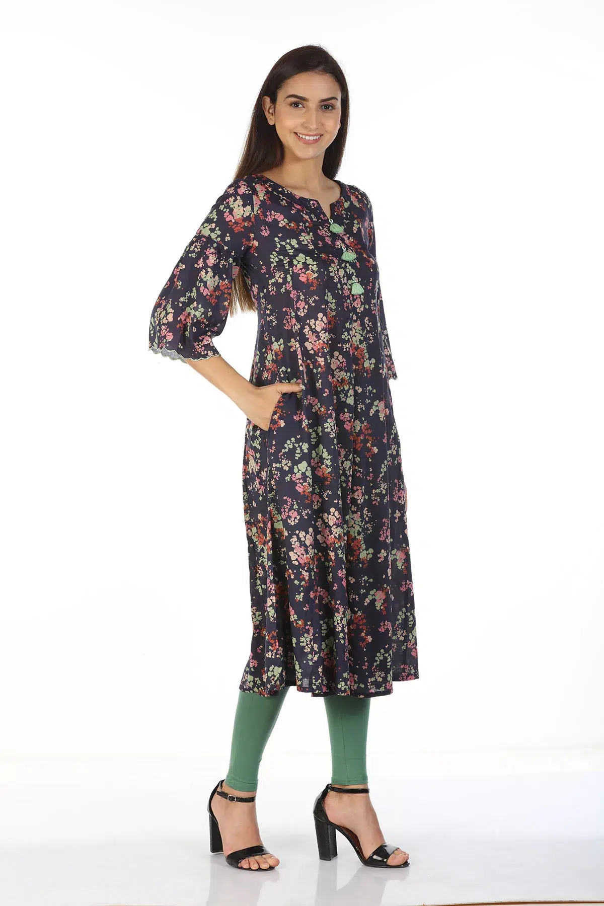 Navy Printed Woman Kurti