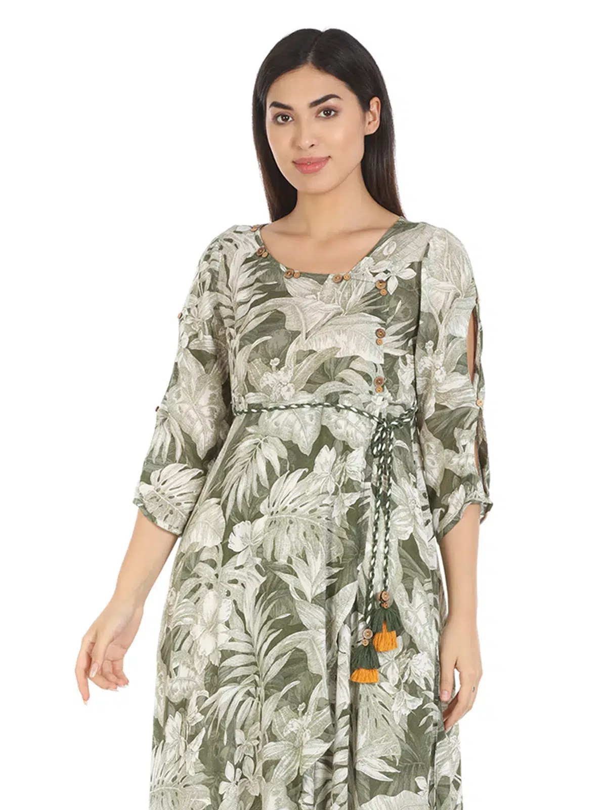 Olive Green Printed Kurta Women