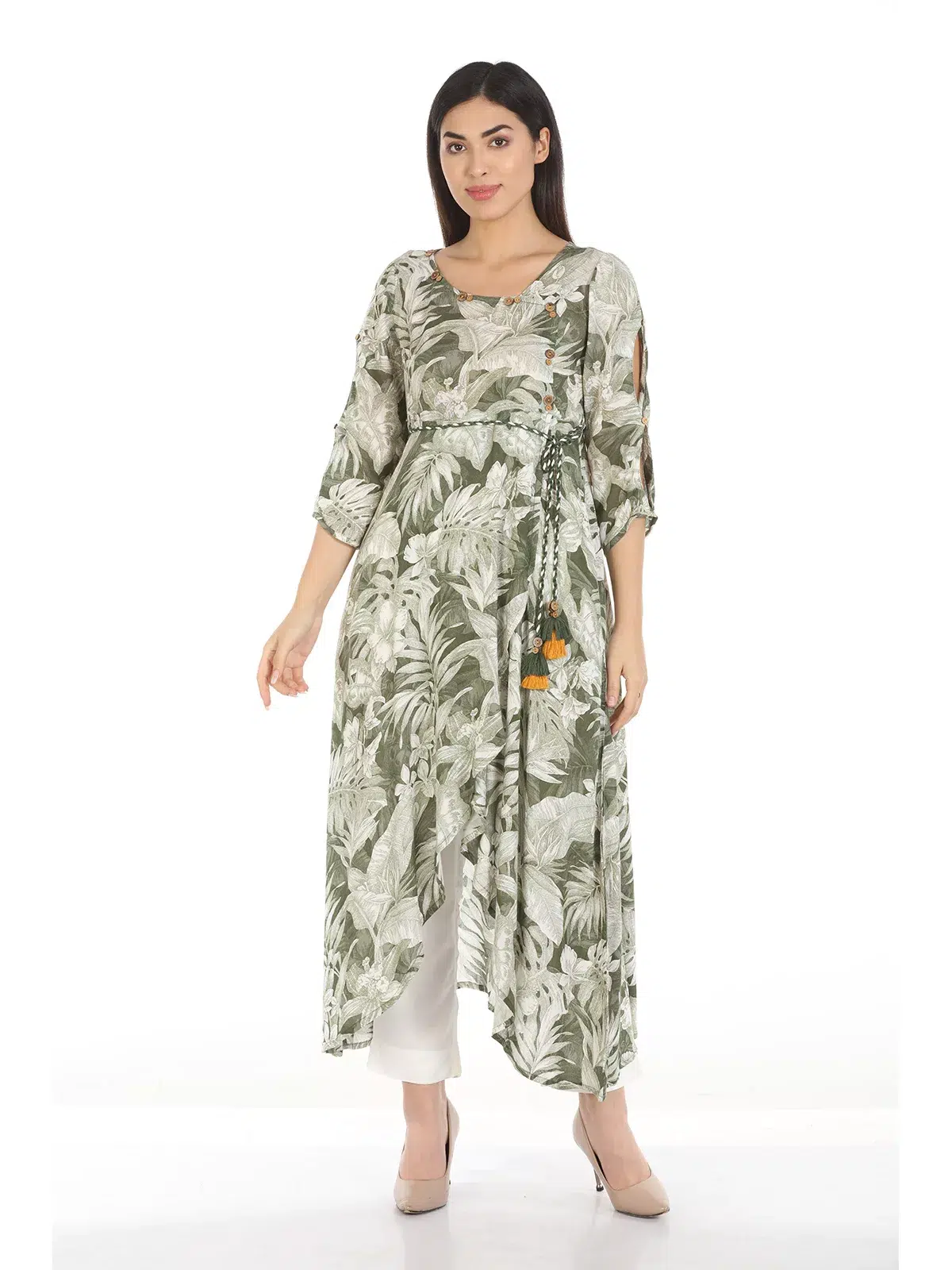 Olive Green Printed Kurta Women