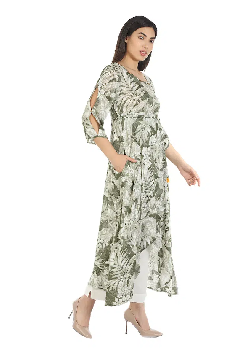Olive Green Printed Kurta Women