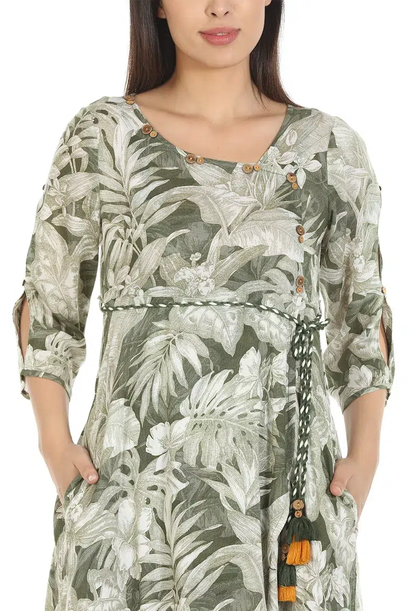 Olive Green Printed Kurta Women
