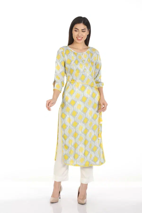 Grey Printed Ladies Kurti Latest