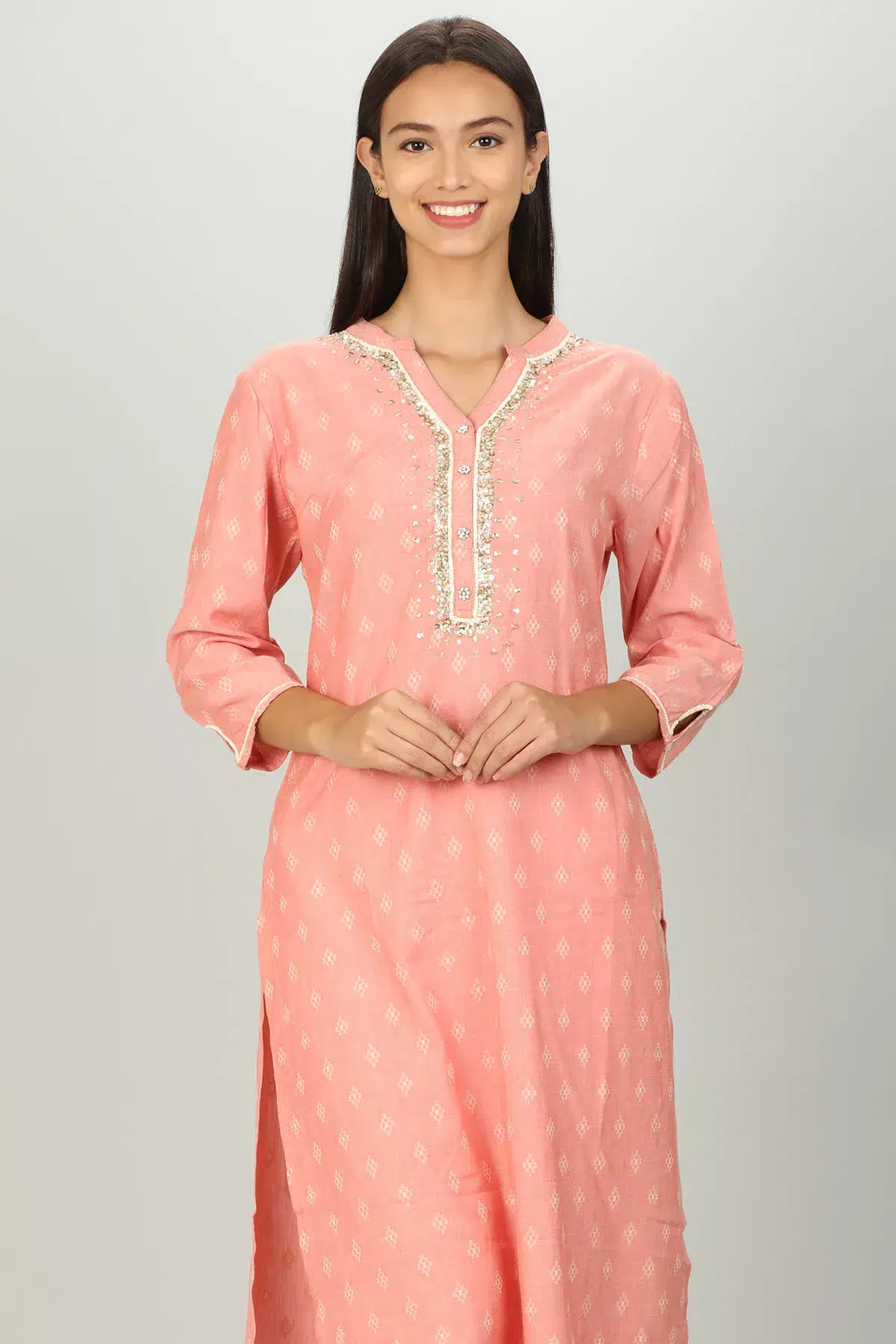 Textured Pink Kurti For Women