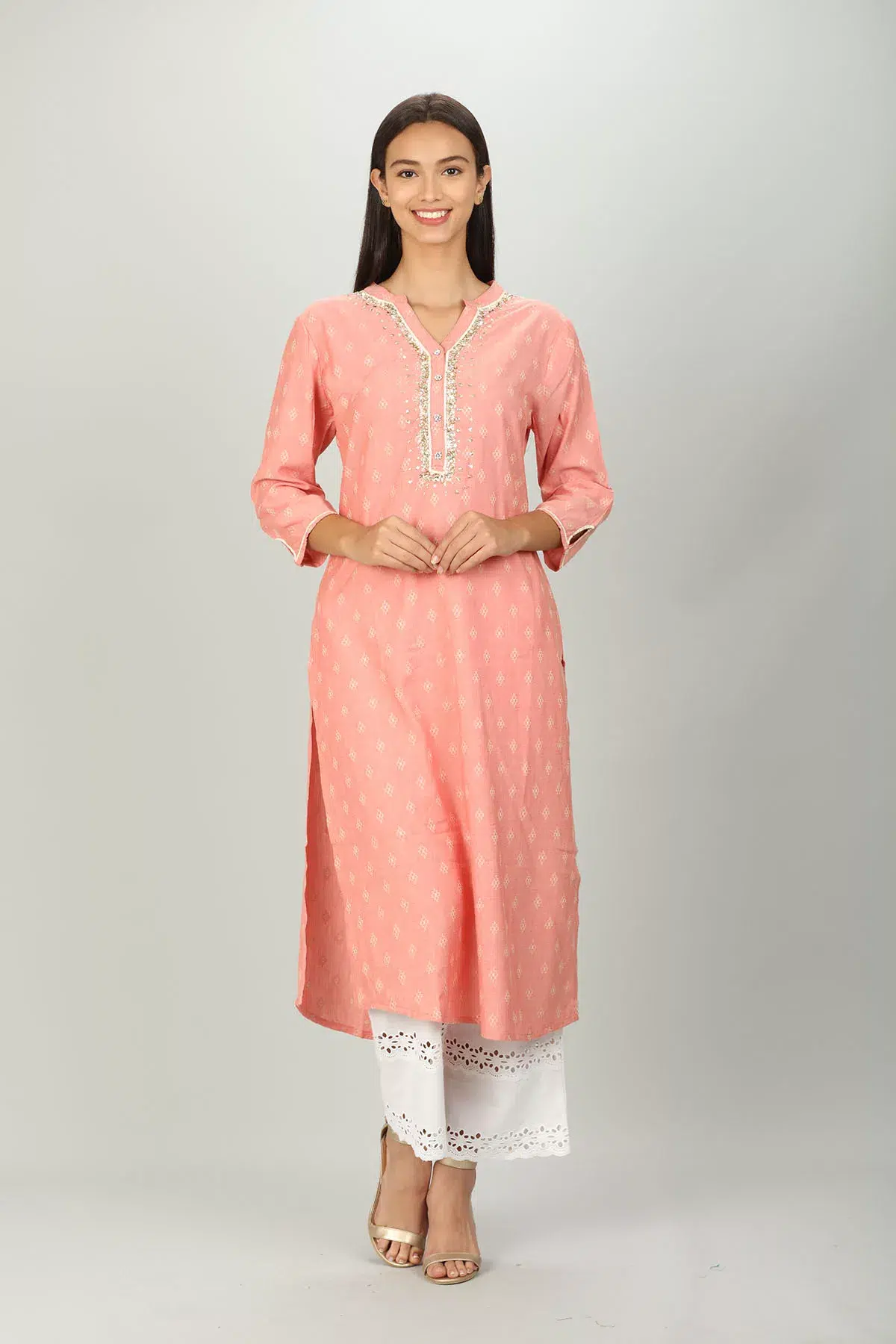 Textured Pink Kurti For Women