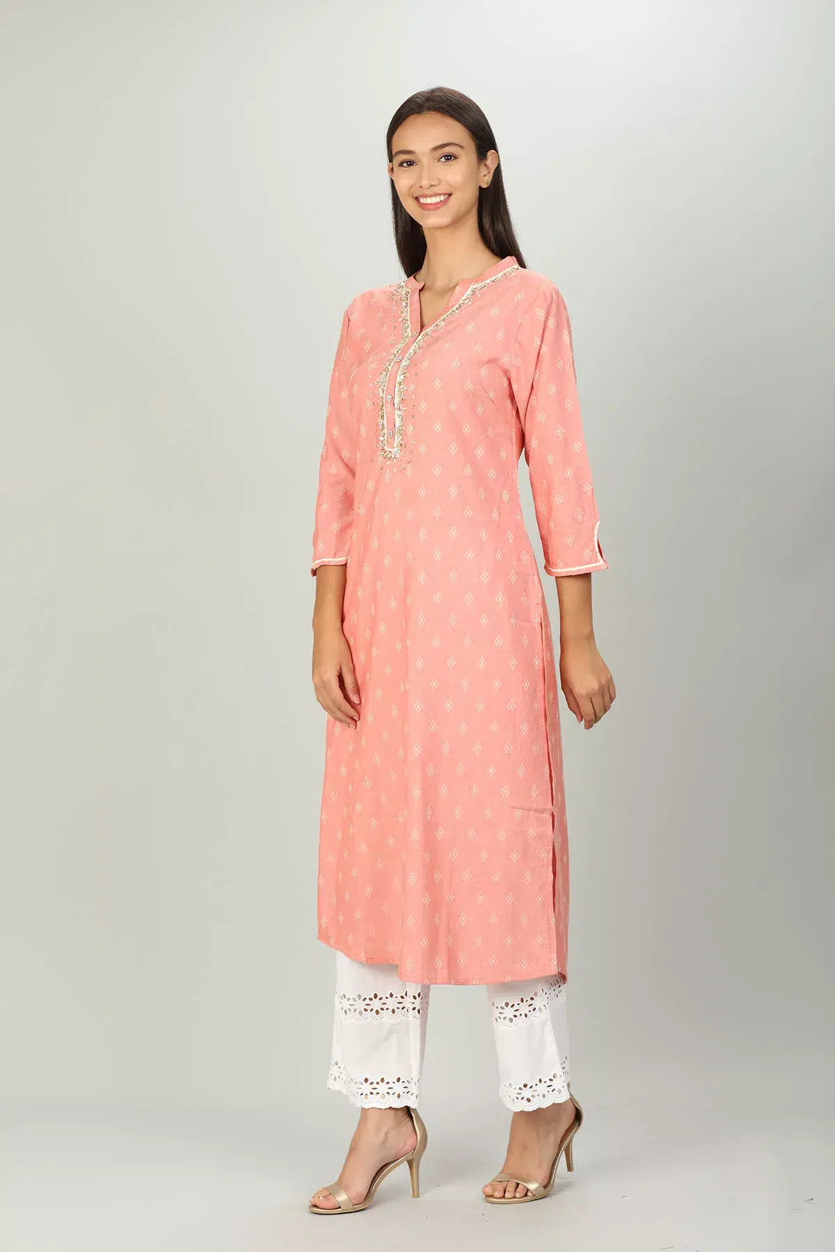 Textured Pink Kurti For Women