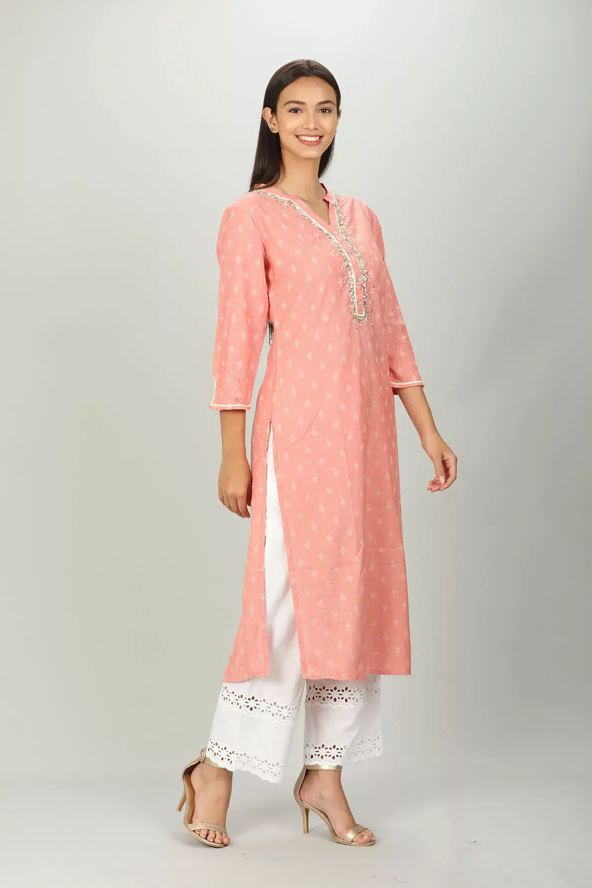 Textured Pink Kurti For Women