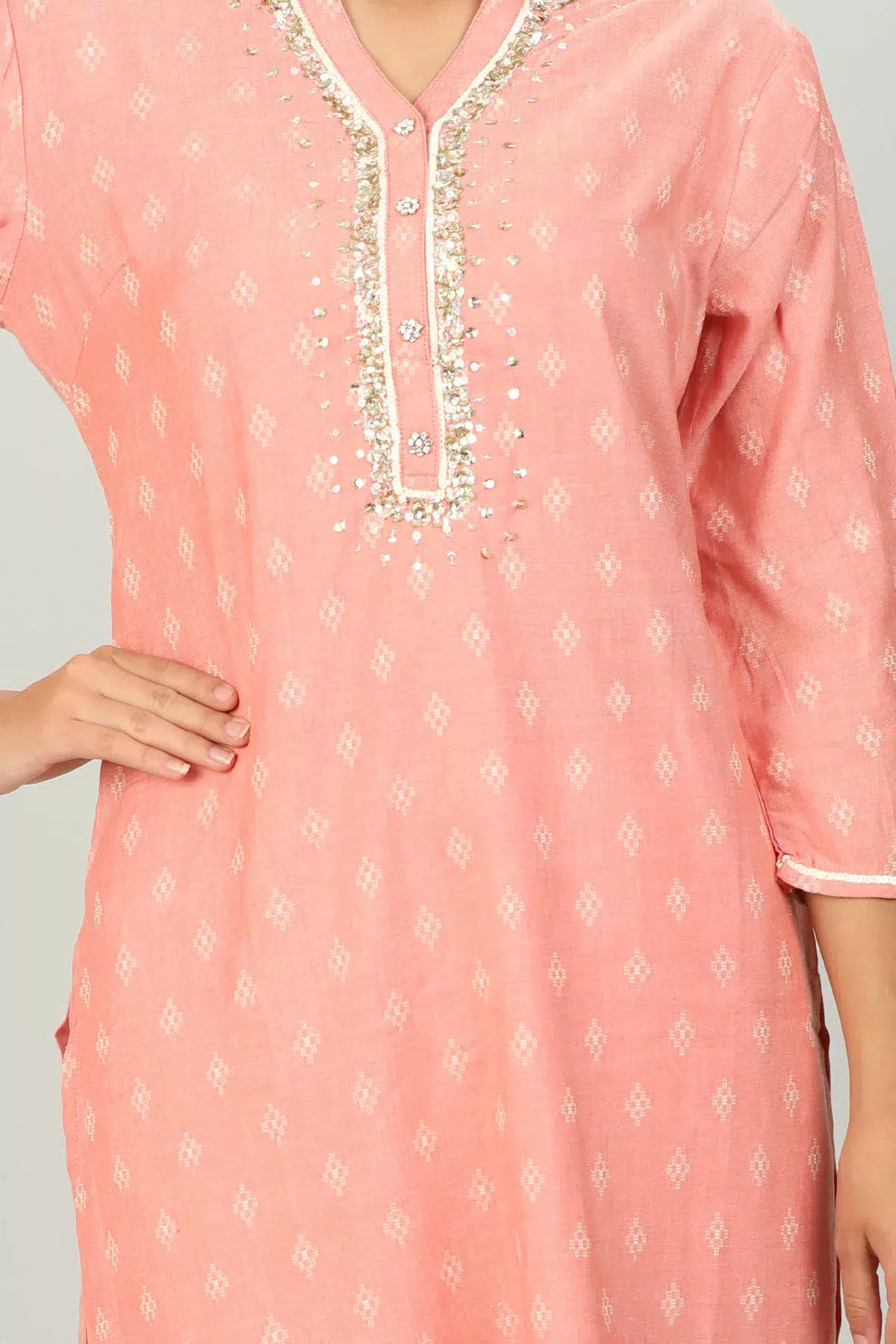 Textured Pink Kurti For Women