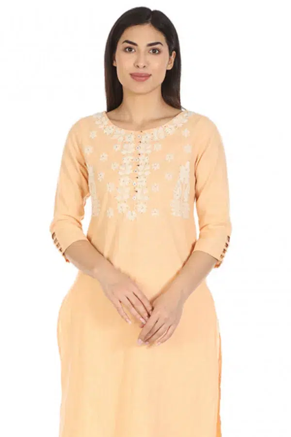 Peach Ladies Embroidered Kurti