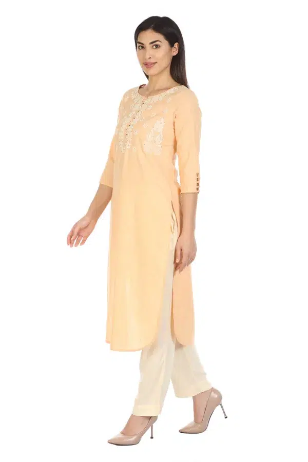 Peach Ladies Embroidered Kurti