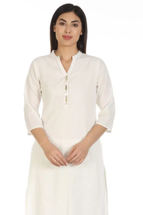 White Textured Women Kurti Long