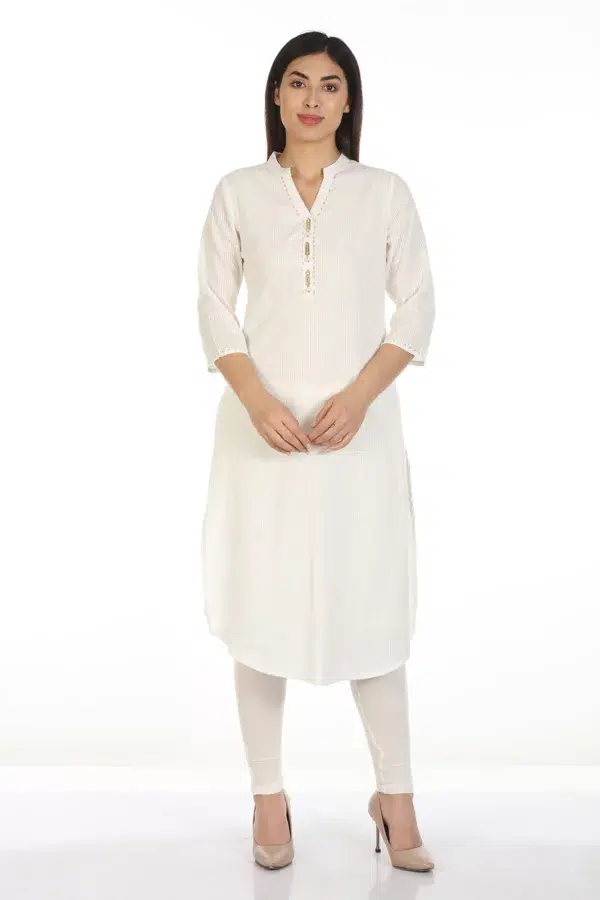White Textured Women Kurti Long