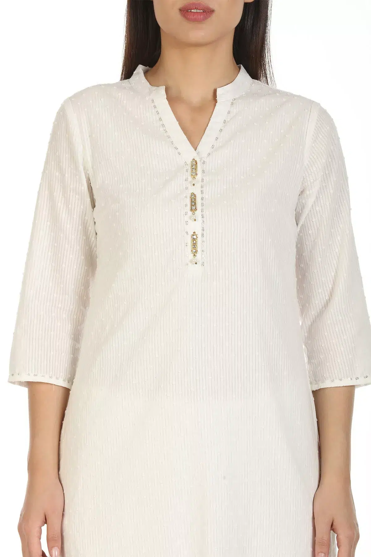 White Textured Women Kurti Long
