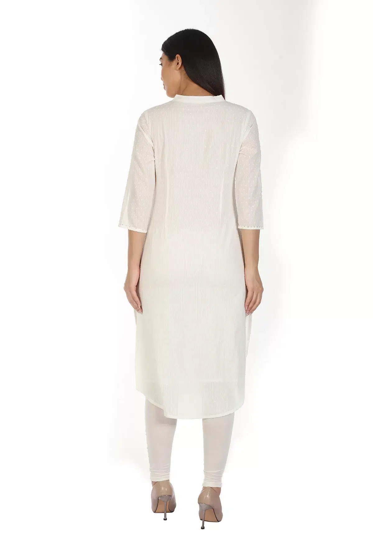 White Textured Women Kurti Long