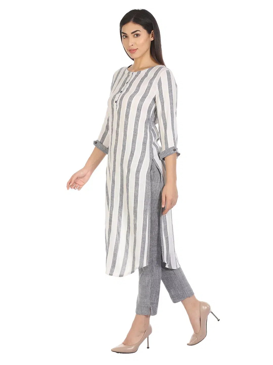 White Striped Female Kurti