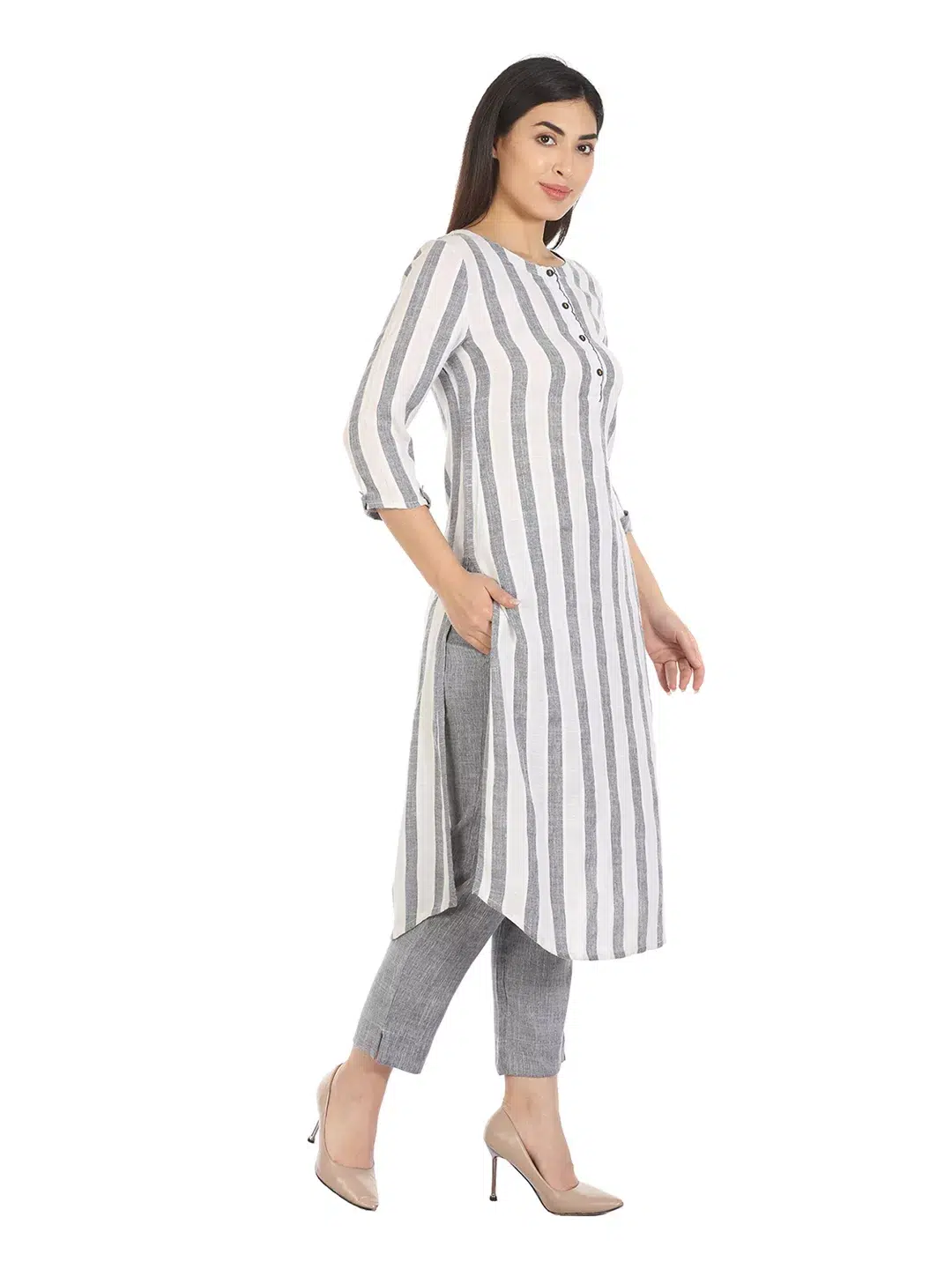 White Striped Female Kurti