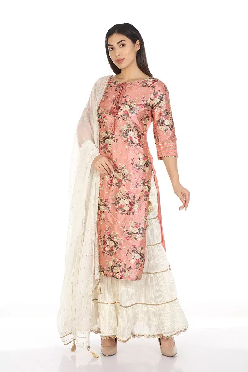 Floral Printed Dark Peach Colour Kurti For Women
