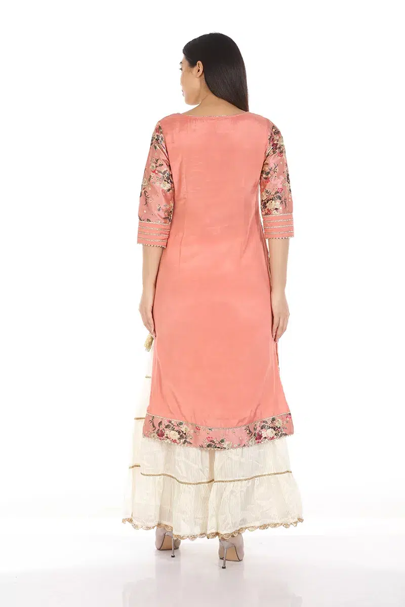 Floral Printed Dark Peach Colour Kurti For Women