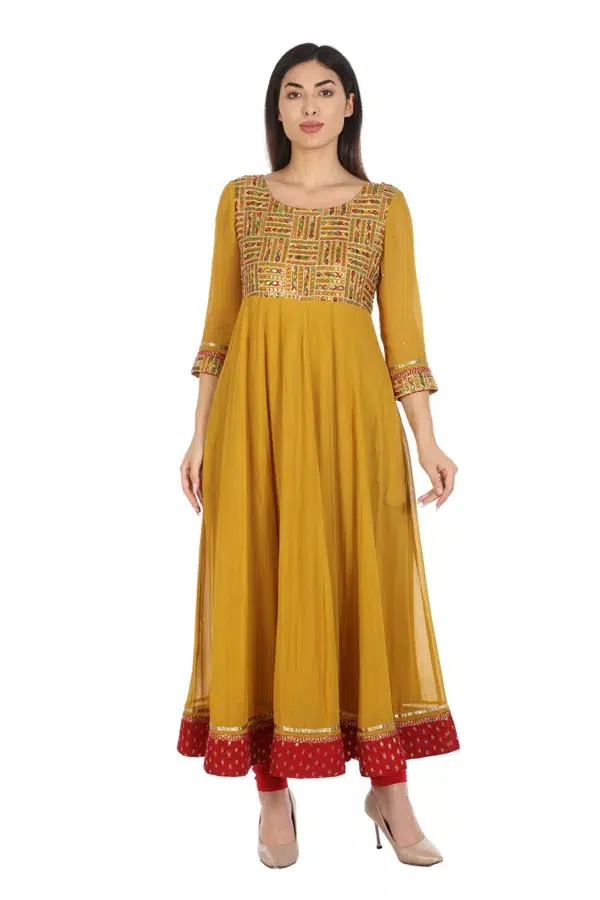 Embroidered Mustard Yellow Kurti For Women