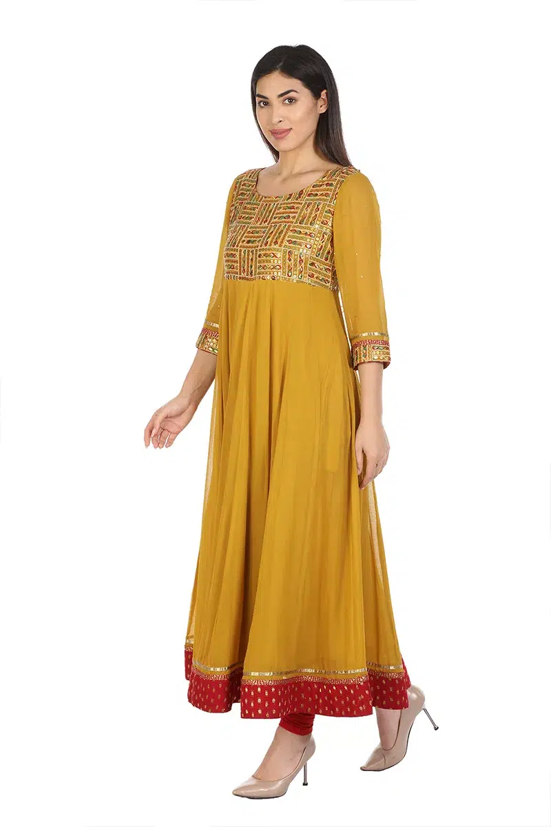 Embroidered Mustard Yellow Kurti For Women