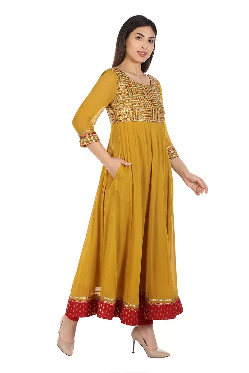 Embroidered Mustard Yellow Kurti For Women